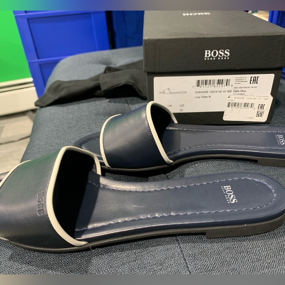 Navy blue Hugo Boss sliders- NEW never worn